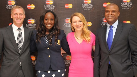 (L-r): Brian Lang, group head, Market Development, Middle East and Africa, Omokehinde Ojomuyide, vice president and area business head, West Africa, Patricia Bateson, vice president, Mobile POS, and Daniel Lanre Monehin, division president, Sub-Saharan Africa, all from MasterCard during the MasterCard Thought Leadership Forum on Small Medium Enterprises Acceptance Thought Leadership Forum in Lagos.